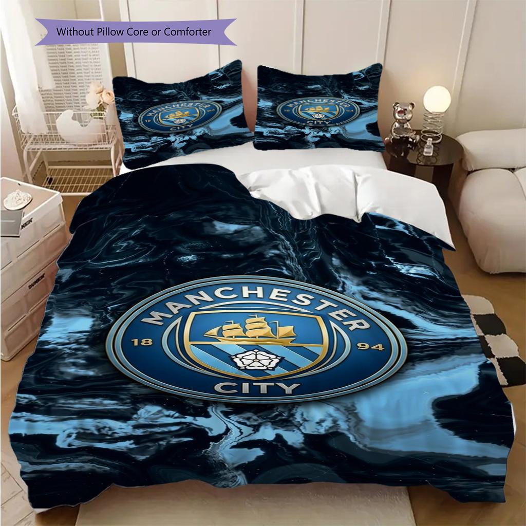 Manchester City Emblem Abstract Background Three-piece set (1 * duvet cover + 2 * pillowcase, without core) 2DFlat Soft and comfortable Bedding set