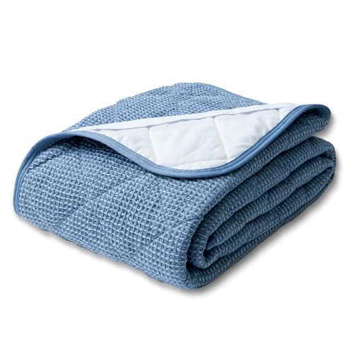 TEIJIN Conome Waffle Mattress Pad, Soft and Fluffy, All Season, Single, Blue, Exclusive to Teijin Group Direct Stores