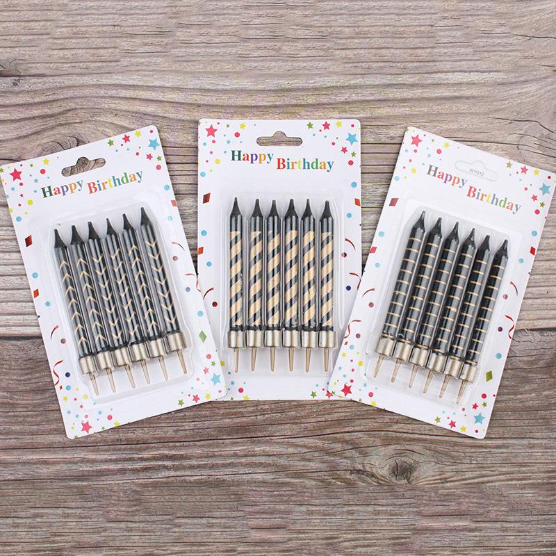 Birthday Cake Decoration Candle Black Silk Screen Candle Cake Children's Party Candle Decoration Ins Printed Candle