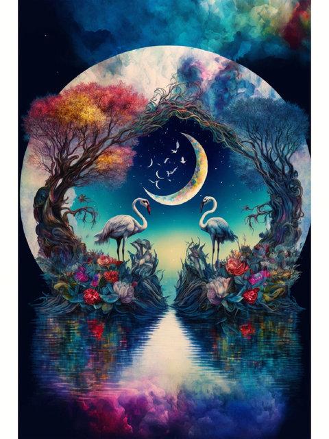 Full Fantasy Romance Boat Diamond Painting Kits Beach Moon Scenery Dolphin Diy Diamond Embroidery Mosaic Cross Stitch Flower