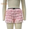Women Summer Shorts Multi-layered Scattered Hem Ruffle Lace Trim Beach Shorts Lolita Style High Waist Ultra-short Shorts Daily Wear Sleep Shorts