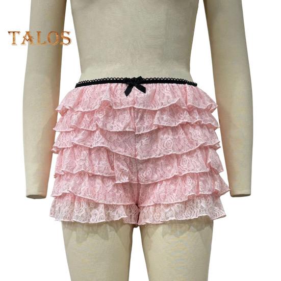 Women Summer Shorts Multi-layered Scattered Hem Ruffle Lace Trim Beach Shorts Lolita Style High Waist Ultra-short Shorts Daily Wear Sleep Shorts