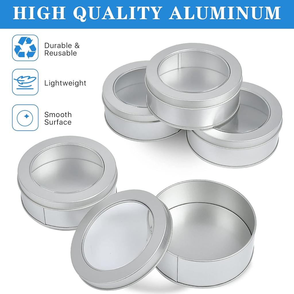 Metal Tin Cans, 20 Pack 6 Ounce Round Empty Containers, Metal Tins with Clear Lids for Kitchen Office Aromatherapy, Candles, Candy Storage