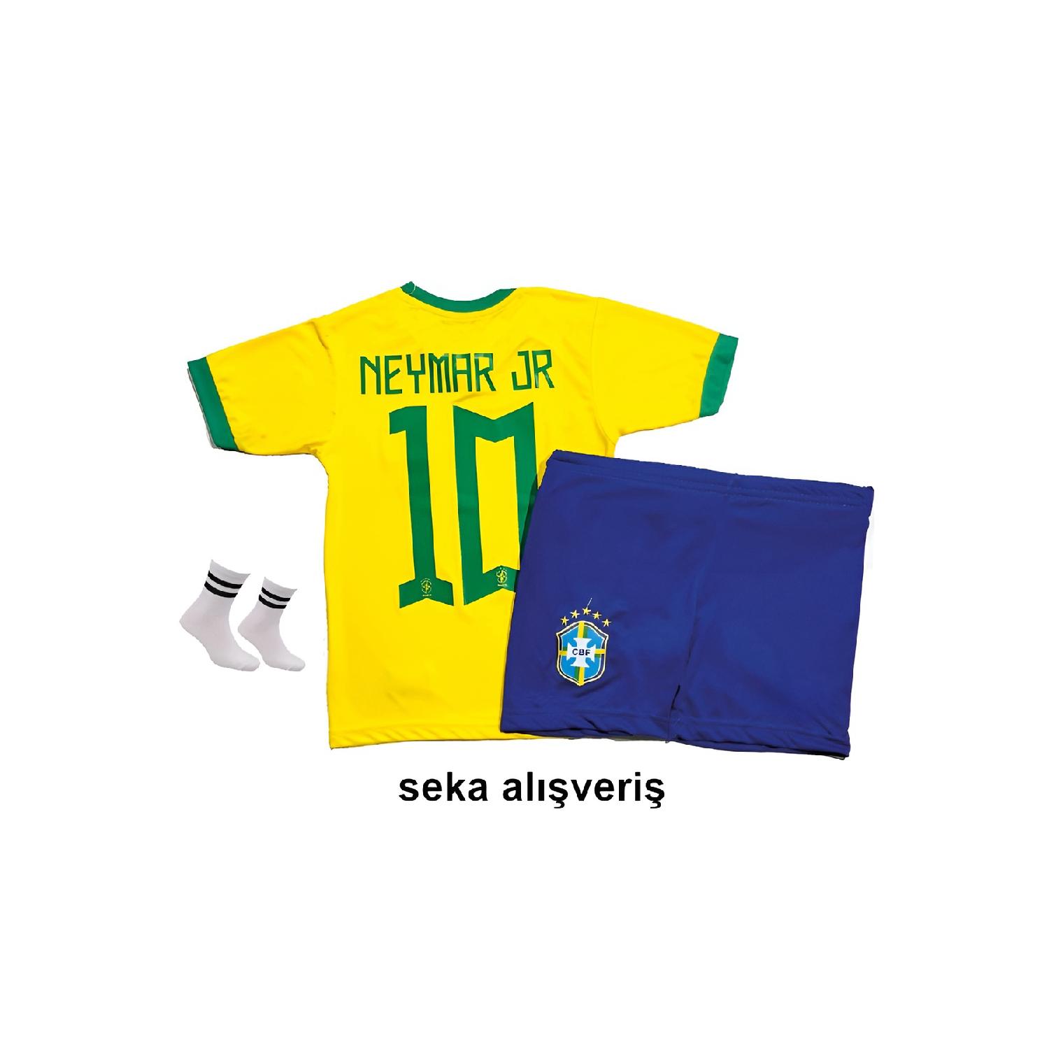 

Новый детский комплект из трех предметов желтого цвета Neymar Jr, Бразилия, чемпионат мира по футболу (джерси, шорты и носки)