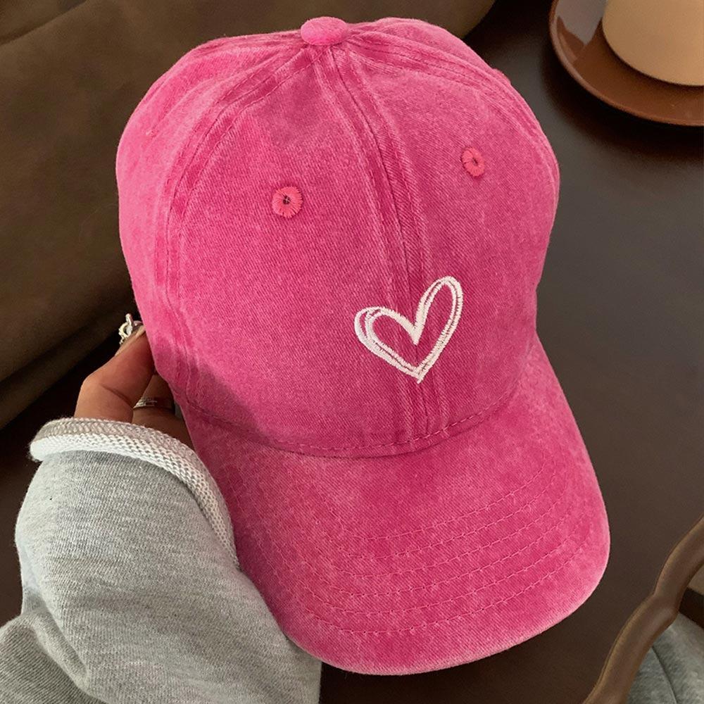 New Embroidery Peach Heart Spring/Summer Hat Adjustable Casual Soft Top Duck Hat Wash Denim Baseball Caps for Women Men Couple