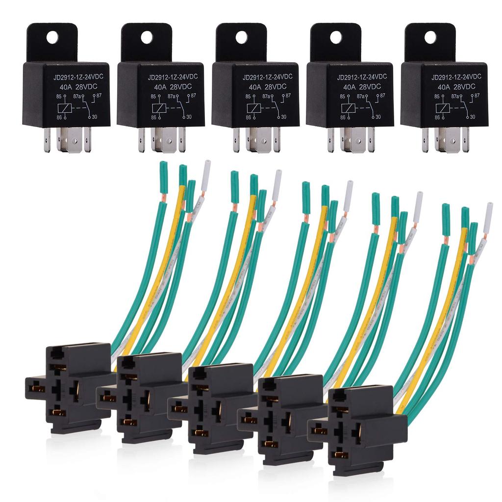 Ehdis Bil Lastebil Relésokkel Ledningsnettsett 5 Pins 5 Ledninger 24V 40 Amp