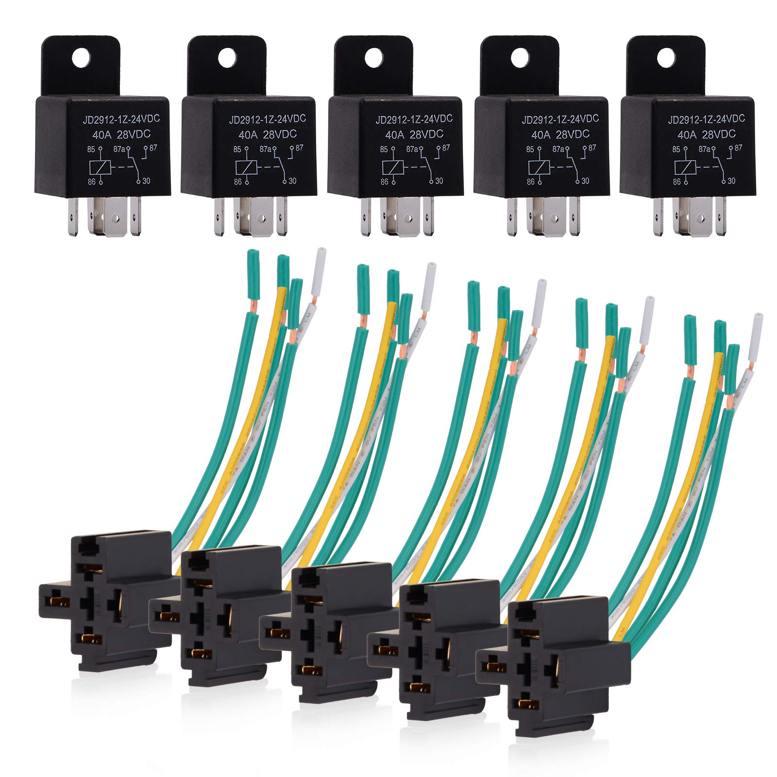 

Ehdis Car Truck Relay Socket Harness Kit 5 Pin 5 Wired 24V 40 Amp 5 packs
