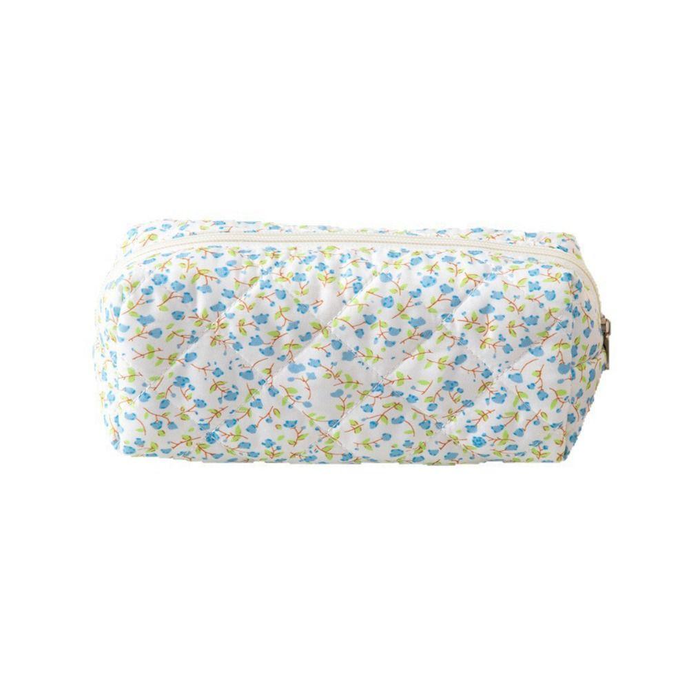 Floral Design Pencil Case Polyester Stationery Organizer Floral Quilted Pen Bag Students Gift