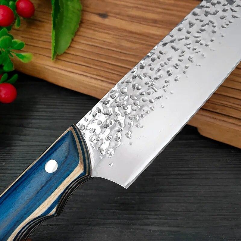 Sada nožů z nerezové oceli Krájecí nůž Nůž Santoku Univerzální vykosťovací nůž Barbecue nůž s dřevěnou rukojetí