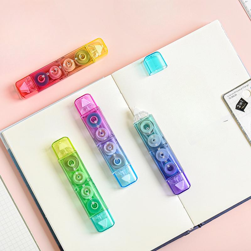 1pcs Gradual Color Correction Tape & Glue Tape Rainbow Design 2 In 1 Dual-side Correcting & Adhesive F7414