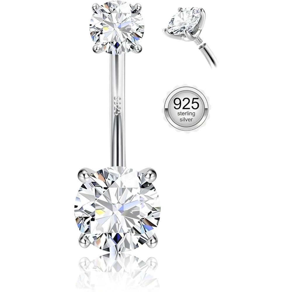 Fansilver 14G 925 Silber Bauchnabelringe für Frauen Zirkonia Nabelpiercing Barbell Hypoallergener Körperpiercing Schmuck Bar Length-12mm