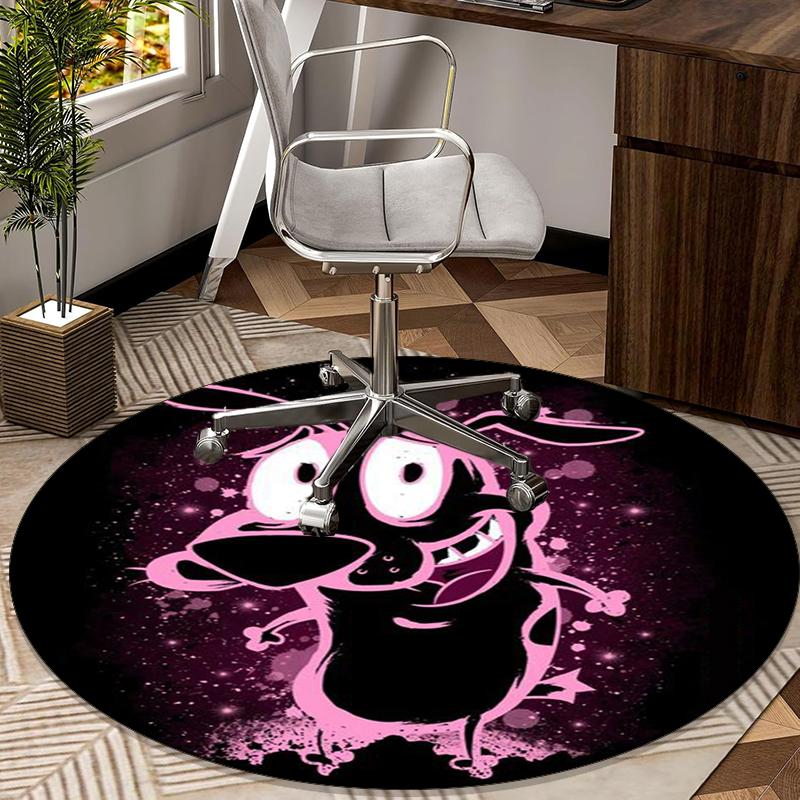 Pink Cowardly Dog Thumbs Up round carpet Chair cushion Round Entryway Rug, Soft Round Rugs for Living Room, Bedroom, Circle Carpet decor gifts