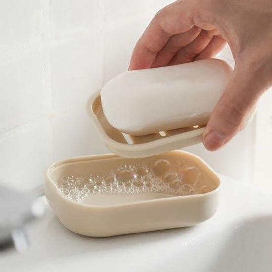 Soap Dish with Drainage Layer Shampoo Bar Holder with Lid Soap Tray Keeps Soap Dry And Clean for Bathroom Shower Bathtub Kitchen