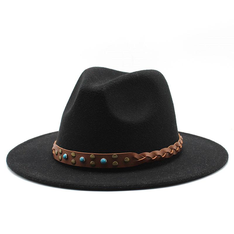 Felt Hat British Belt Vintage Versatile Top Hat Men'S And Women'S Jazz Hat Wool Hat