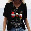 Weihnachts- Weinglas Muster Druck Damen V-Ausschnitt T-Shirts Lässiger Kurzarm Pullover T-Shirt Mode Oberteile Damen T-Shirts Kleidung