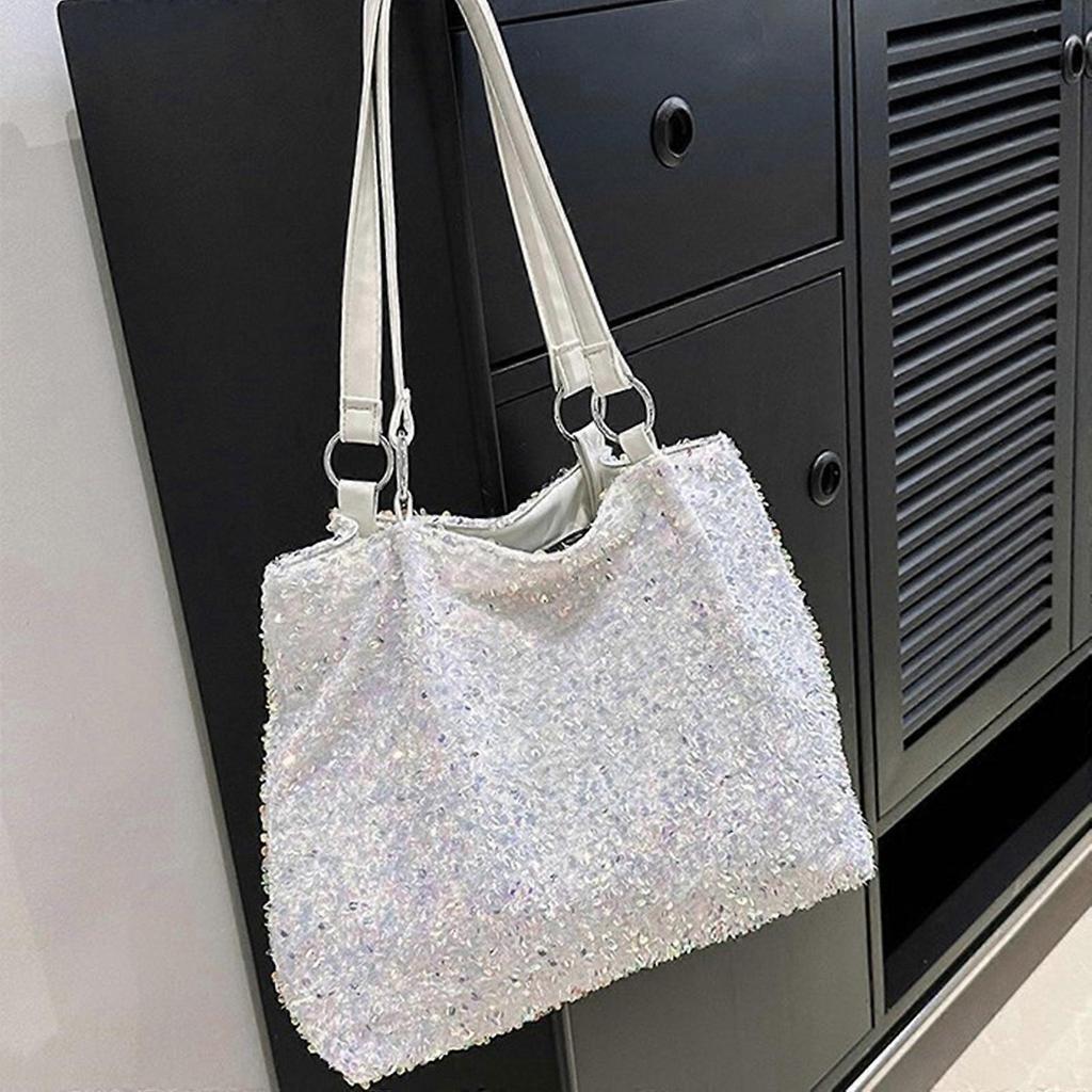 Large Capacity Handbag for Women Girls Sparkling Shoulder Bag Fashion Shopping Dating Bag Glitter Sequins Underarm Bag Blue