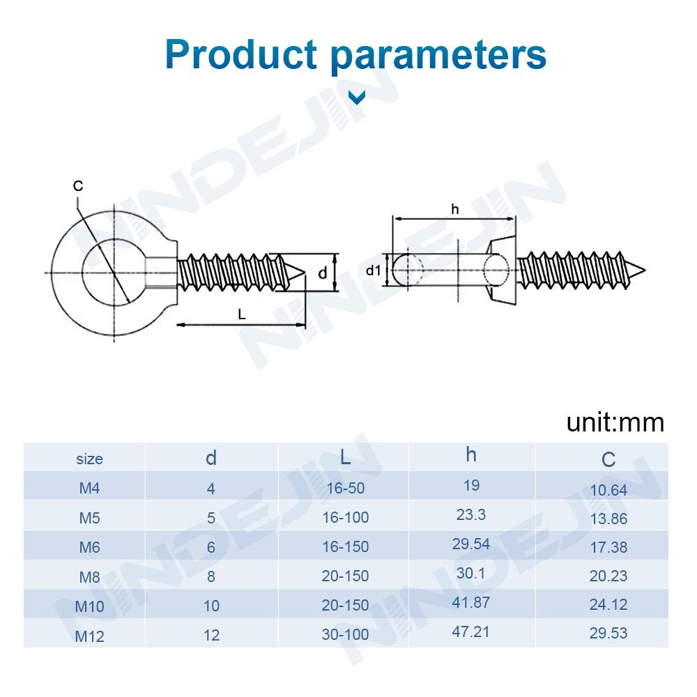 Enkel Stuk Heavy Duty Hefoogbouten M4 M5 M6 M8 M10 M12 Roestvrij Staal Zelfaftappend Oogbout Schroef voor Ophangen Houtschroef