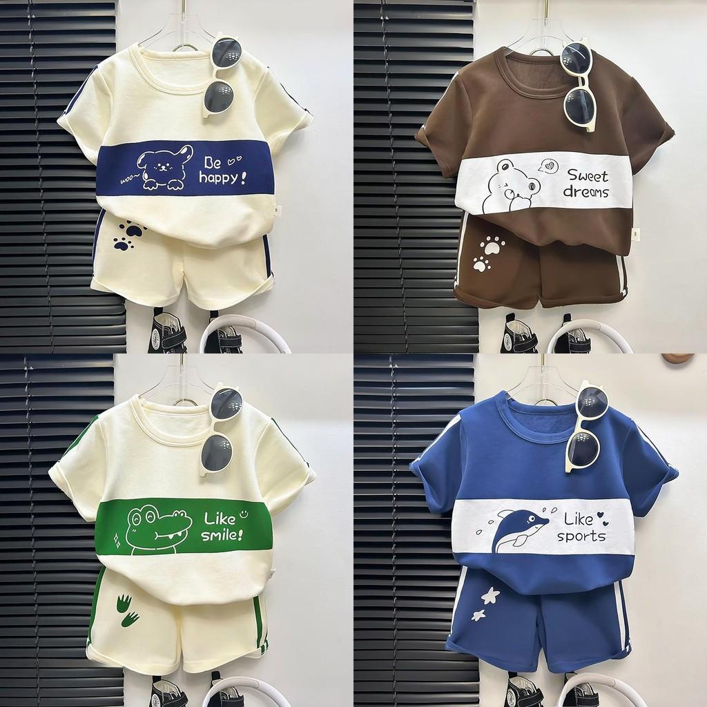 Baby Boy Girl Summer Cotton Animal Cartoon Short Sleeve T Shirt And Shorts Set For Toddler Kids