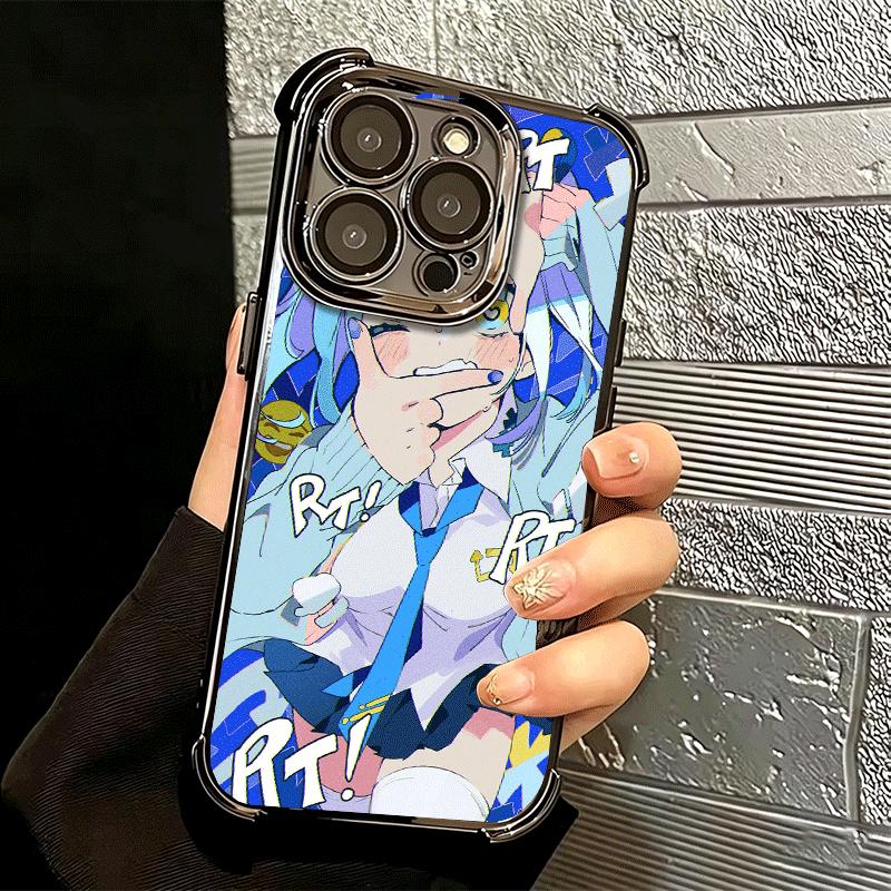 Anime Kwaii Girl Ins Style Plating Phone Case For Iphone 16 17 Pro Max Air 16E 14 15 Plus 12 13 Mini Anti-Fall Airabag Cover