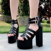15CM Summer Real Leather Women's High Heel Sandals Waterproof Platform Thin Strap Buckle Zipper Nightclub Party Dancing Shoes
