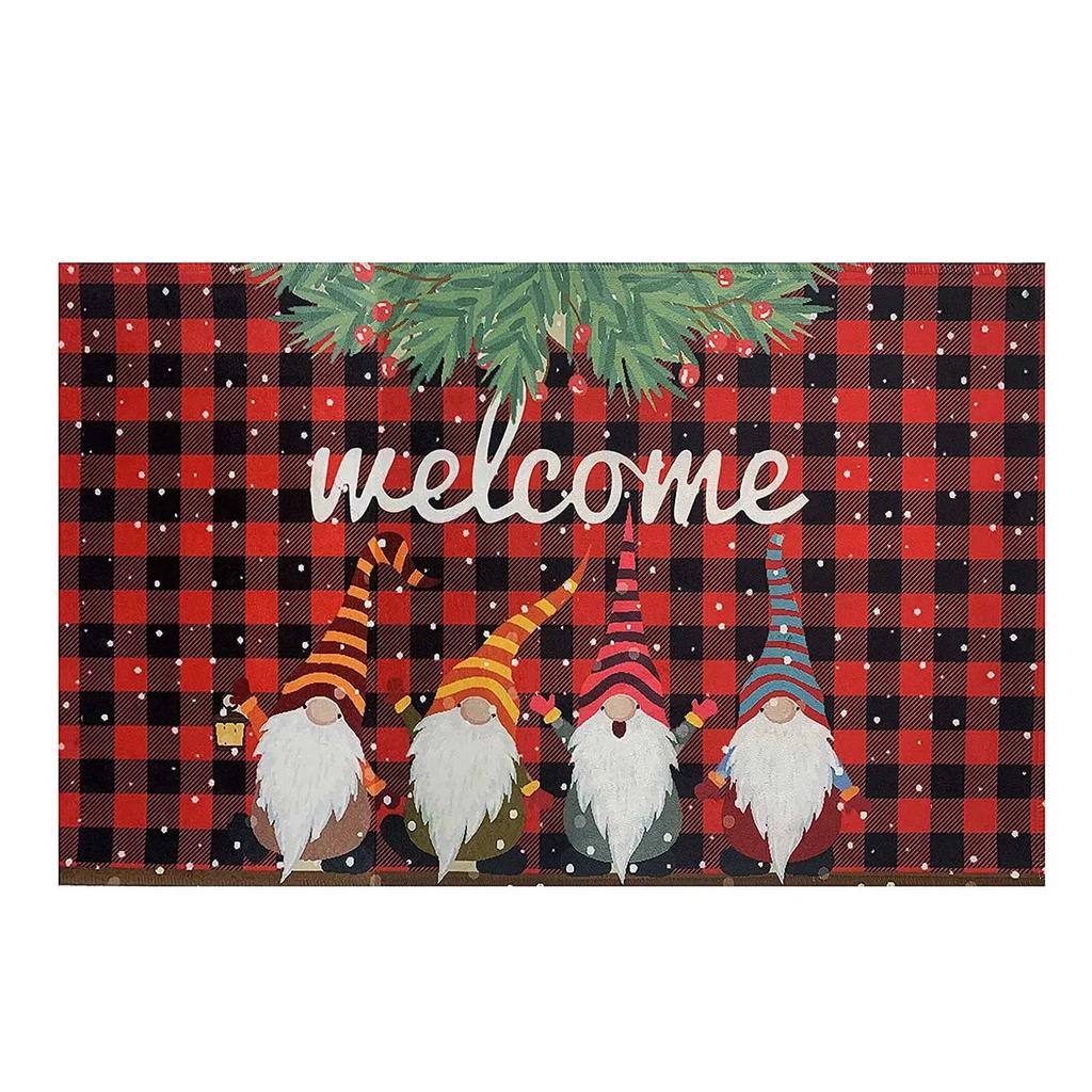 VIKAMA Blue Christmas Dwarf Crystal Velvet Carpet Entrance Welcome Mat Living Room Bedroom Kitchen Winter Home Decor Mat