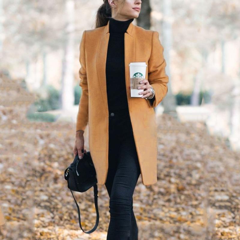 Women's Stand Collar Slim Fit Woolen Outerwear