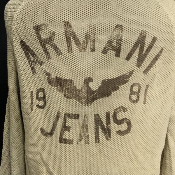 ARMANI JEANS Cotton Knit Hoodie Japan Agent Men’s M USA-S Beige Hoodie Jacket(USED)