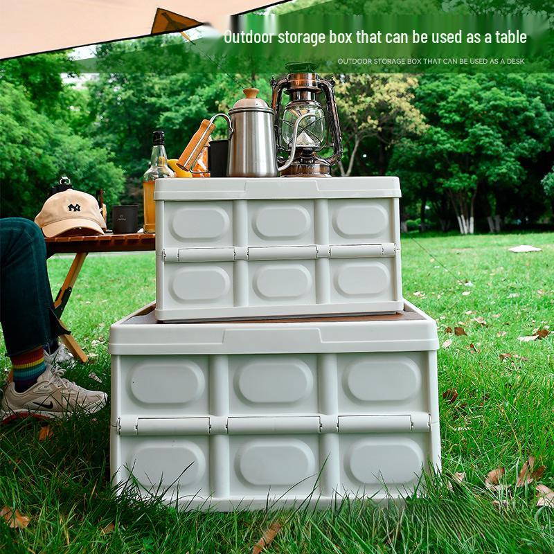 Foldable Camping & Home Storage Box with Wooden Lid