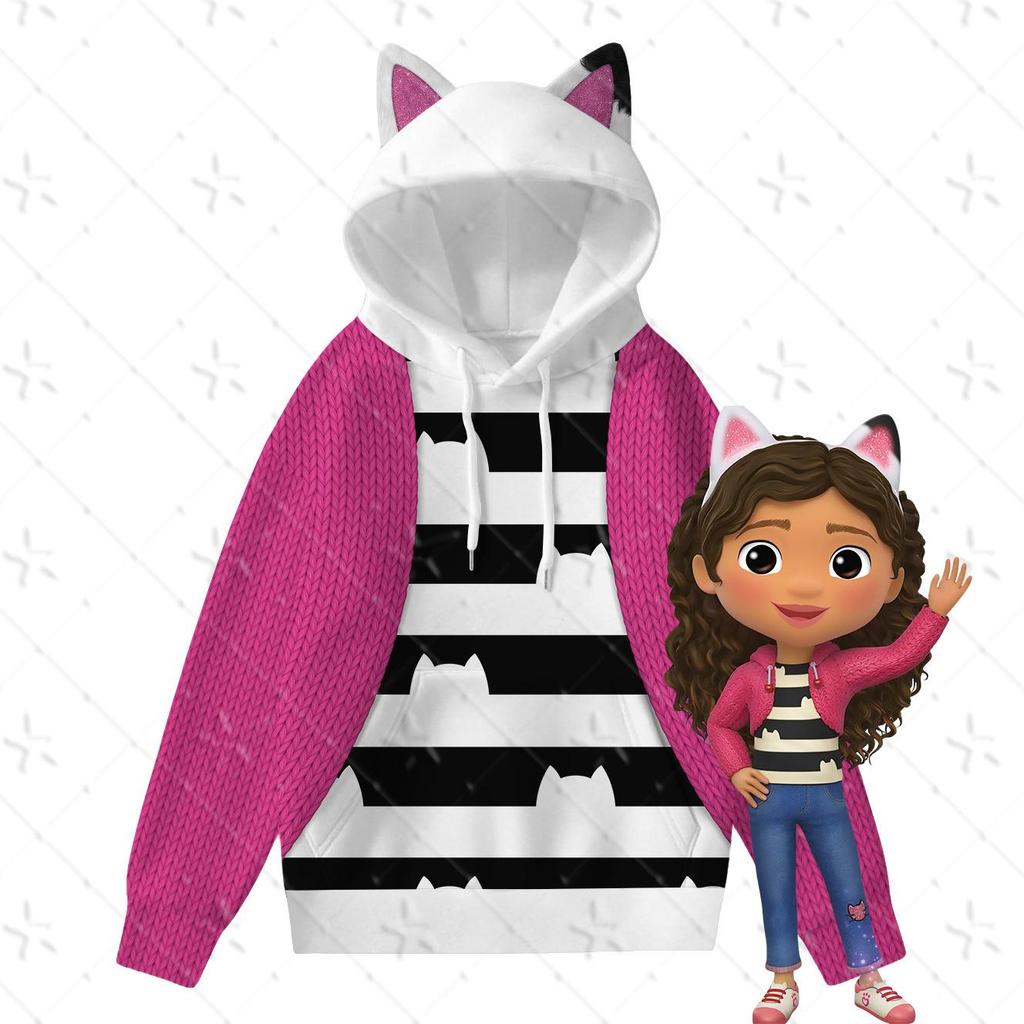 Bluza z kapturem z kocimi uszami Gabby's Dollhouse - Modna kurtka w paski