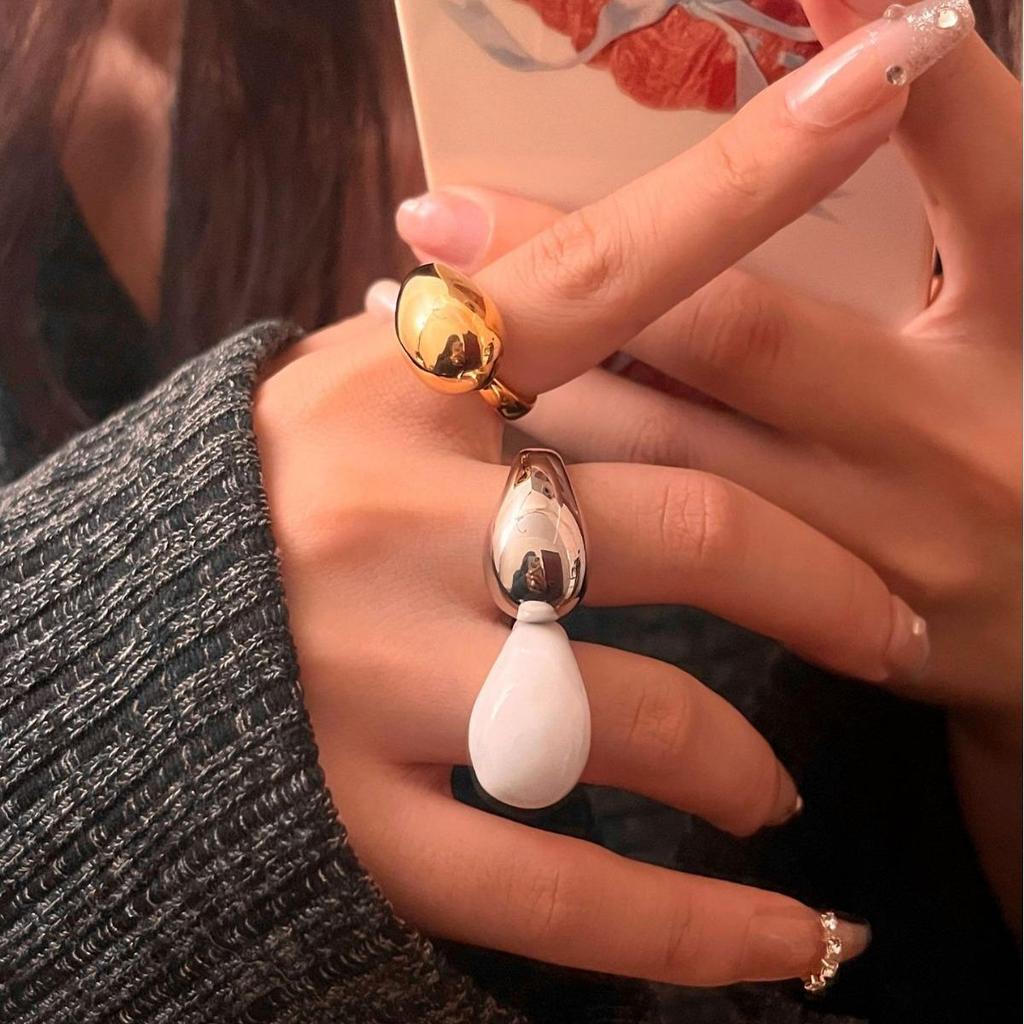 Water Drop Open Adjustable Ring: European & American Style, Simple Fashion, Stackable Creative Index Finger Ring for Women