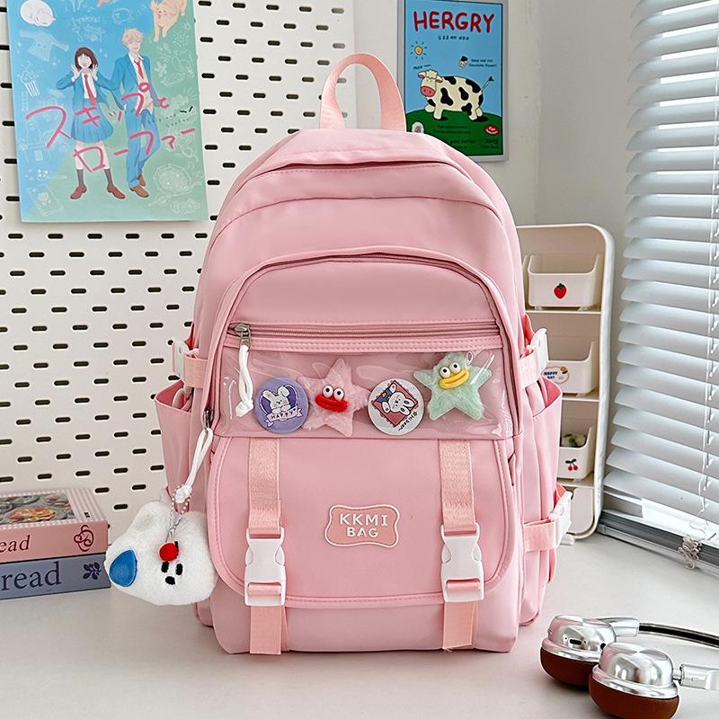 New simple solid color campus student schoolbag fashionable versatile large capacity junior high school student backpack women