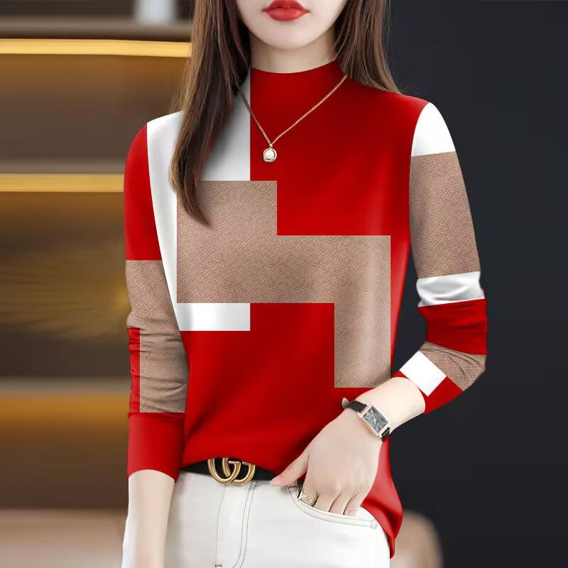 

Fleece Lined Printed Long Sleeve Loose Fit Women s Top for Middle-Aged and Elderly 3XL for 140-155 kg