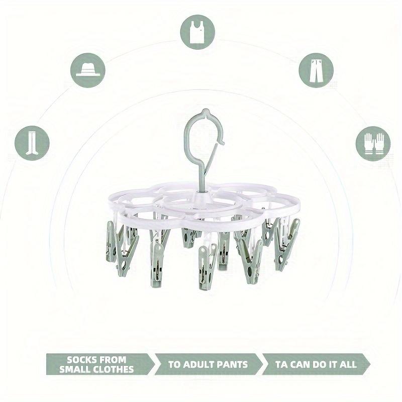 360° Rotating Socks Drying Rack With 16 Clips Plastic Laundry Hanger Multi-Directional Space-Saving Laundry Organization Drying Rack for Socks