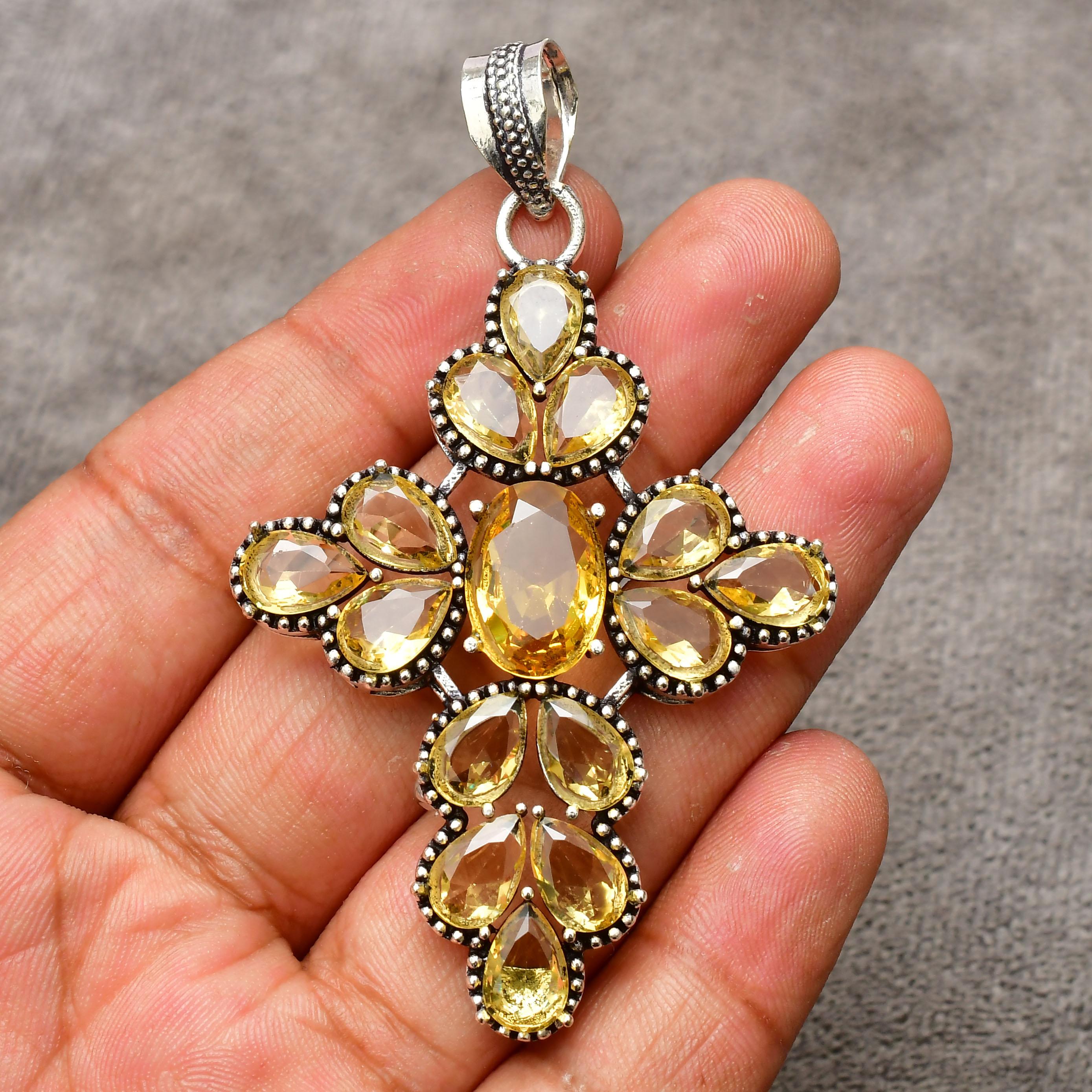 Citrine Gemstone Cross Shape Pendant Gemstone : 925 Sterling Silver Handmade Jewelry Pendant Approx. 2.75 Inches Long жёлтый