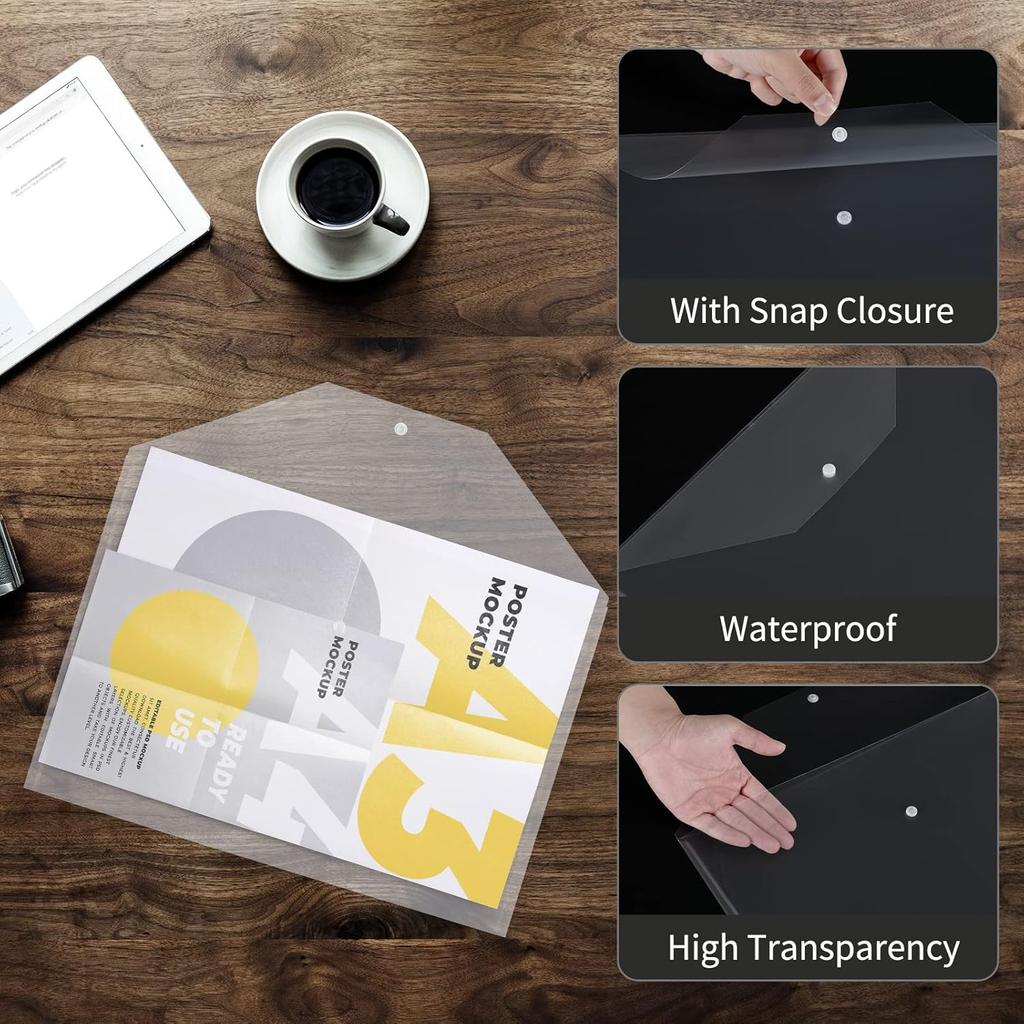 10 Pcs 11x17 Inch Document Folder Organizers with Snap Closure Clear File Oversized Envelope File Folder for Office School Home