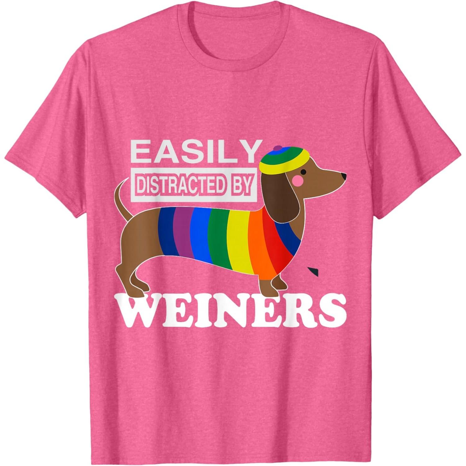 Легко отвлекаюсь на сосиски Такса Радужный Принт Графическая Футболка Повседневная Хлопковая Футболка S
