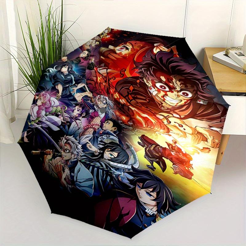 1pc Creative Anime Demon Slayer Character Pattern Automatic Umbrella is Fashionable and Good-Looking, a Portable 3-Fold Umbrella, Suitable f
