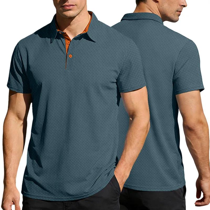 Men Summer Cool Ice Silk Polo Shirt Men Color Block Turn-Down Collar Tops Tees Male Casual Breathable Short Sleeve Tshirt