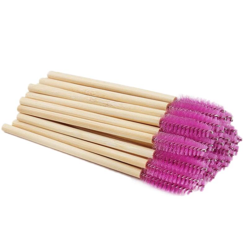 Factory Eco Bamboo Wood Handle Eyelash Brush Applicators Beauty Makeup Spoolies Nylon Hair Cosmetic Makeup Lash Wands
