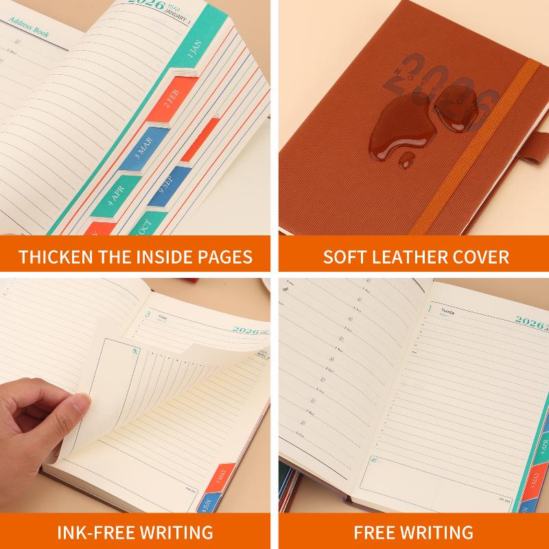 2026 Tages-Monatsplaner Mit Farbigen Monatsmarkierungen Hardcover Leder Tagesplaner 400 Seiten Datiert Für Tägliche Planung