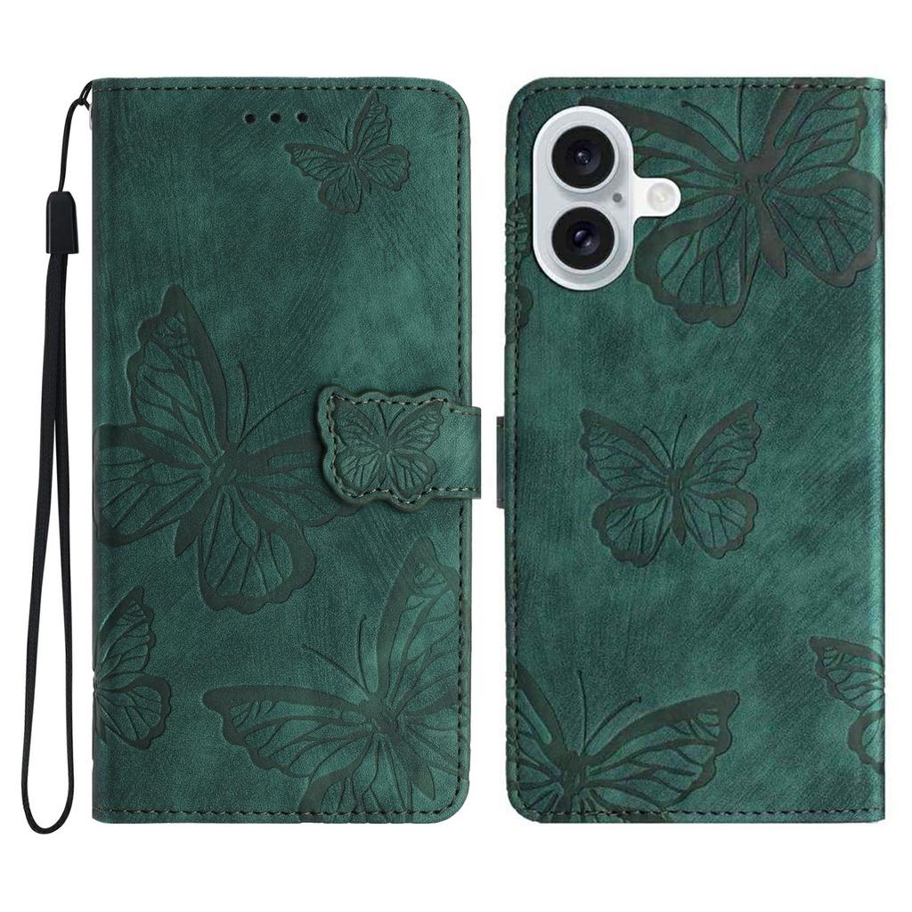 For iPhone 17 Case Butterfly Design Flip Wallet Leather Phone Cover Skin-Touch