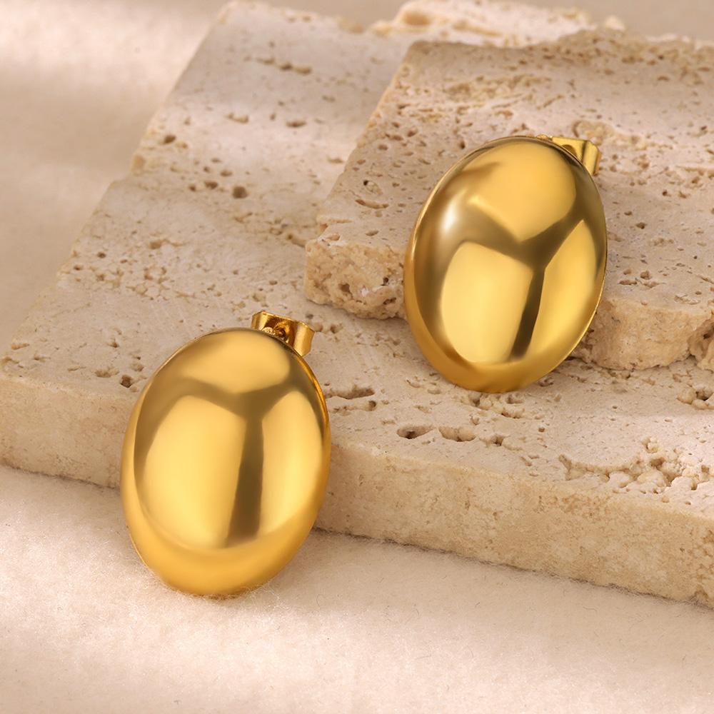 Bright Oval Egg Stainless Steel Earring for Women French Style Gold Color Stud Earring Wedding Anti Fading Jewelry Accessories