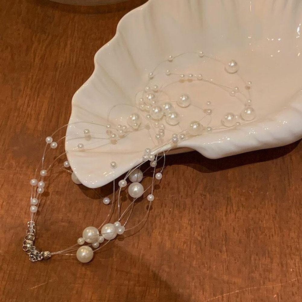 Elegant White Pearl Necklace Women's Clavicle Chain 2025 Chain High-End Sweater Multi-Layer New Q1R0