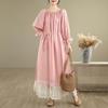 New French Style Oversize Off The Shoulder Dress Patchwork Lace Sweet One Neckline Slim and Long Look