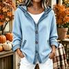 Women's Loose Fit Hooded Denim Cardigan Jacket with Trendy Patchwork for Casual Wear