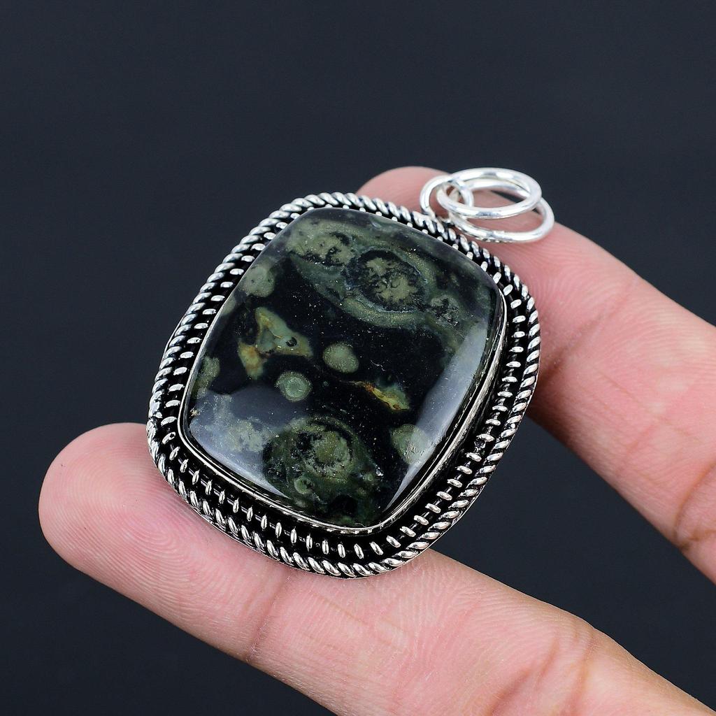 925 Silver Kambaba Jasper Stone Engagement Sister Bezel Anniversary Boho Pendant