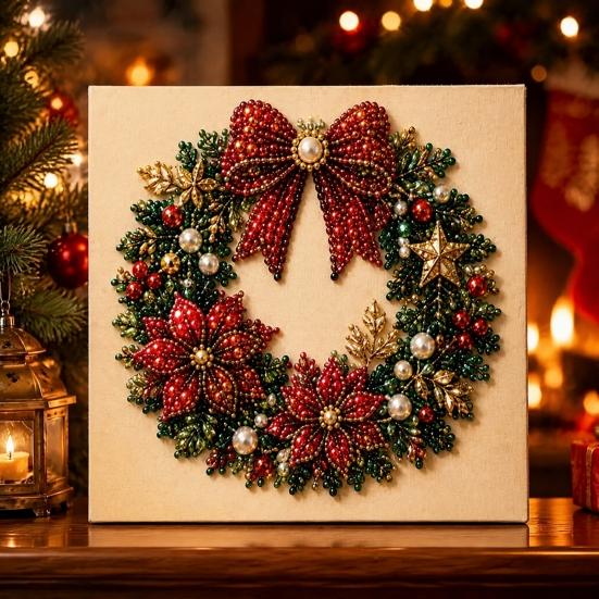 Set d'Arte Pittura con Perline Kit di Perle di Natale Fai da Te con Cornice in Legno, Artigianato Decorativo, Ghirlanda/Decorazioni da Tavolo Babbo Natale/Albero di Natale/Calza/Alce