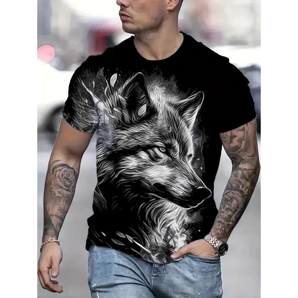 

Men 3D Pattern Fire Wolf Graphic Print T-Shirt Summer Oversized Causal T-Shiet Men s Fashion Fitness Short Sleeve Clothing Tops XXS