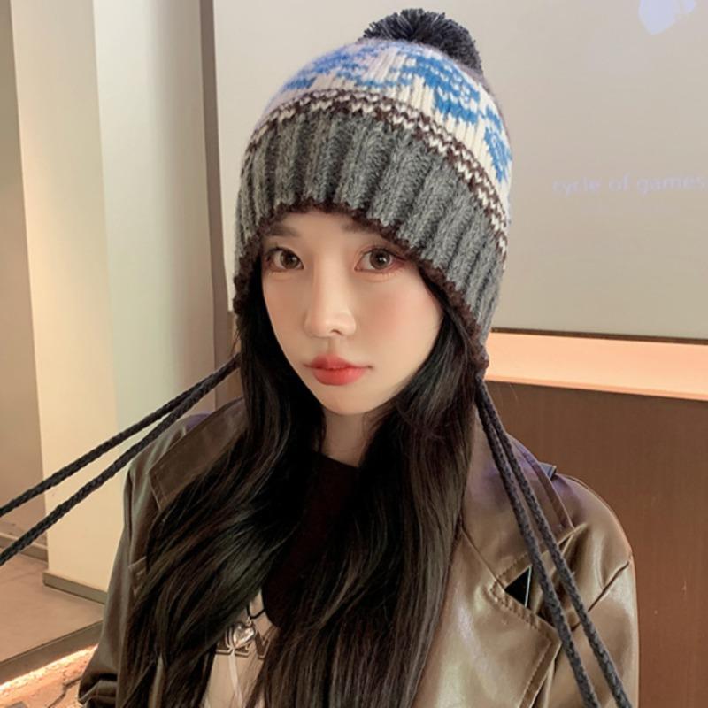 Dimanaf Women Hat Floral Thick Knitted Hat Fashion Lady Warm Winter Autumn