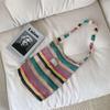 Bunte gestrickte Damen-Umhängetasche Süße Vintage-Damen-Einkaufstaschen Große Kapazität Wolle Regenbogen Damen-Reise-Tote-Handtaschen